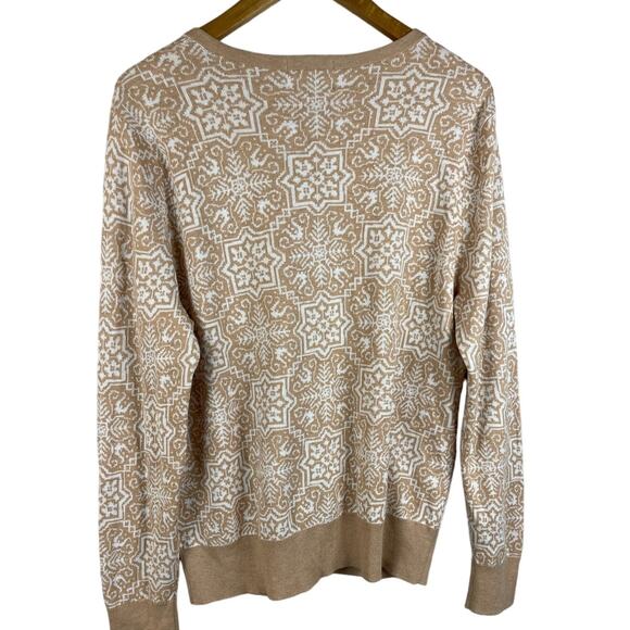 Lands’ End Ivory Snowflake Supima Cotton Sweater Cardigan Size Large - Picture 6 of 10